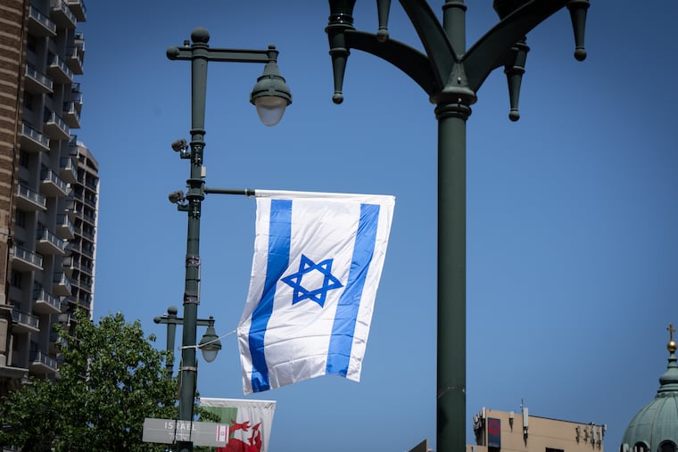 The Israeli Flag on the Benjamin Franklin Parkway next to the Holocaust Memorial.