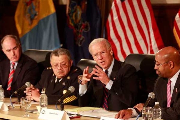 Local leaders join Vice President Joe Biden at Girard College on Monday for a roundtable discussion on gun violence. (David Swanson / Staff Photographer)
