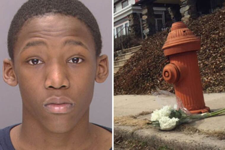 Tyfine Hamilton, 15, has been charged with murder, robbery, and related offenses in the botched robbery that killed Jim Stuhlman. At right, flowers sit last week near the place Stuhlman was found.