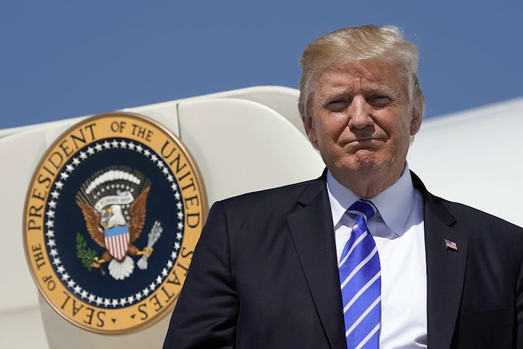 President Trump arriving Wednesday at Bismark Municipal Airport in North Dakota.