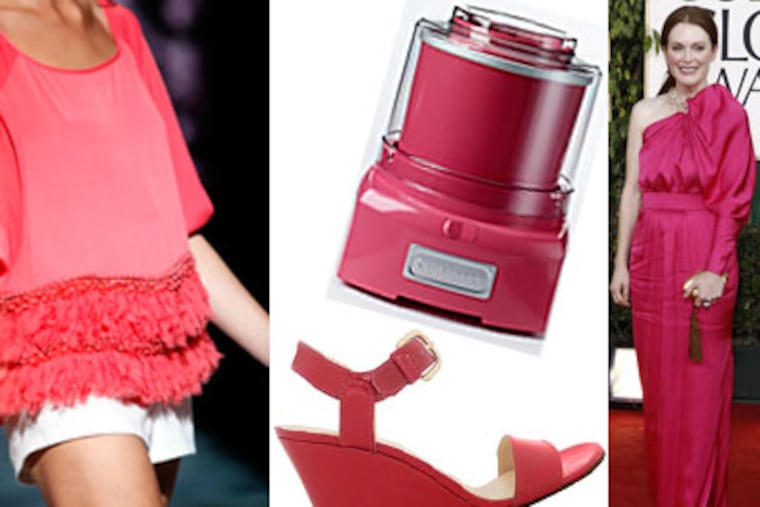Honeysuckle, the bright-pink hue, dubbed the 'Color of the Year' by the Pantone Institute has been featured on runways and red carpets. (AP Photos)