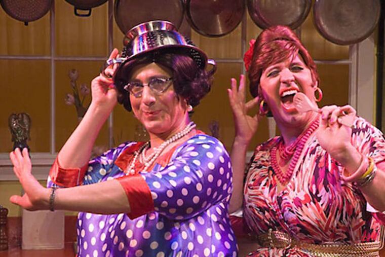 Jay Falzone (left) portrays Delphine, sister to Carmella - Stephen Smith - and together they are the Calamari Sisters, whose comedy-musical run has been extended to March.