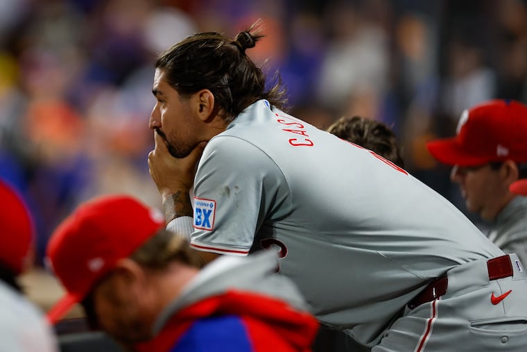 Phillies right fielder Nick Castellanos watches during the ninth inning of Game 4 against the Mets.