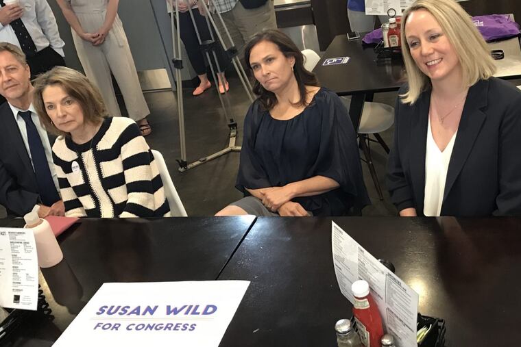 NARAL Pro-Choice America president Ilyse Hogue, center, and Emily's List president Stephanie Schriock, make their only appearance to date in Pennsylvania's Democratic primary races with a stop in Allentown in support of Susan Wild, the lone woman candidate running for the congressional seat being vacated by Republican Charlie Dent, on May 8, 2018.