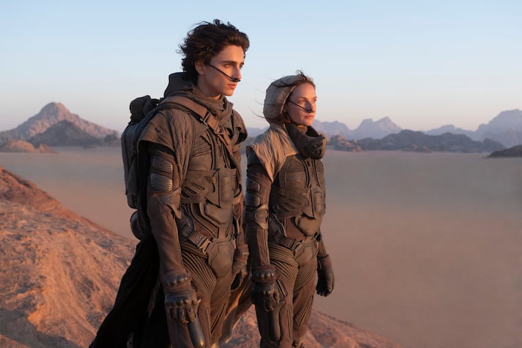 Timothée Chalamet and Rebecca Ferguson in a scene from the upcoming 2021 film "Dune." The film premiered at the 78th Venice International Film Festival.