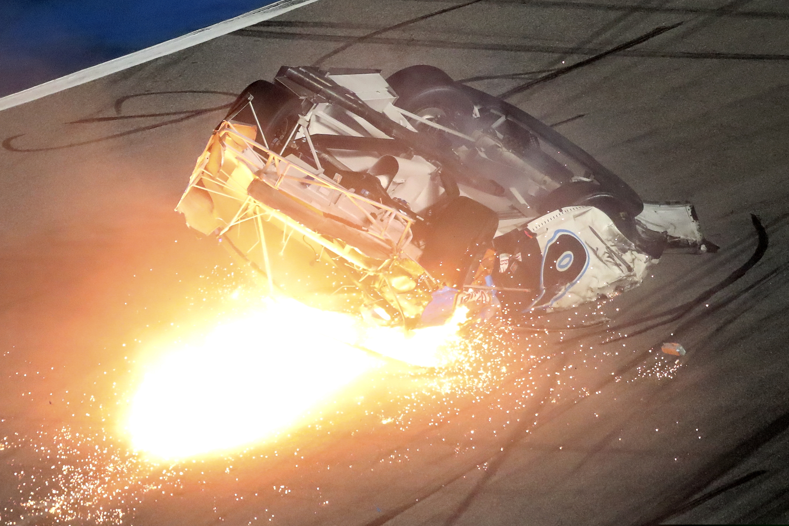 Ryan Newman's car flipped over and burst into flames after a collision during the final lap of Monday's Daytona 500.