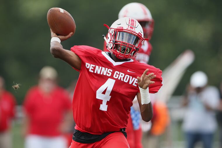 Penns Grove's Kavon Lewis (4) throws a pass during a game against Paulsboro at Penns Grove High School in Penns Grove, N.J., on Saturday, Sept. 15, 2018. Penns Grove won 19-6. TIM TAI / Staff Photographer