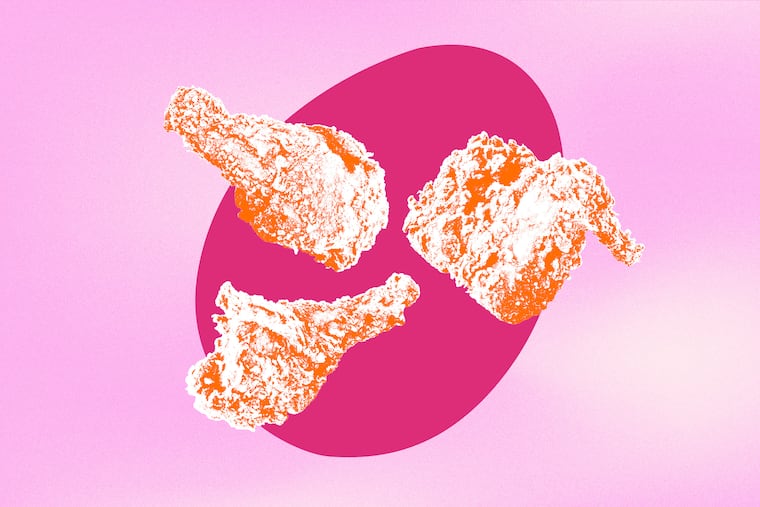 Illustration of fried chicken. A reader asked Curious Philly why they saw so many chicken bones on Philly sidewalks.