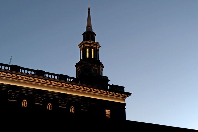 A spire of the Mormon temple, the first to be built in Pennsylvania. The temple is to be completed later this year.