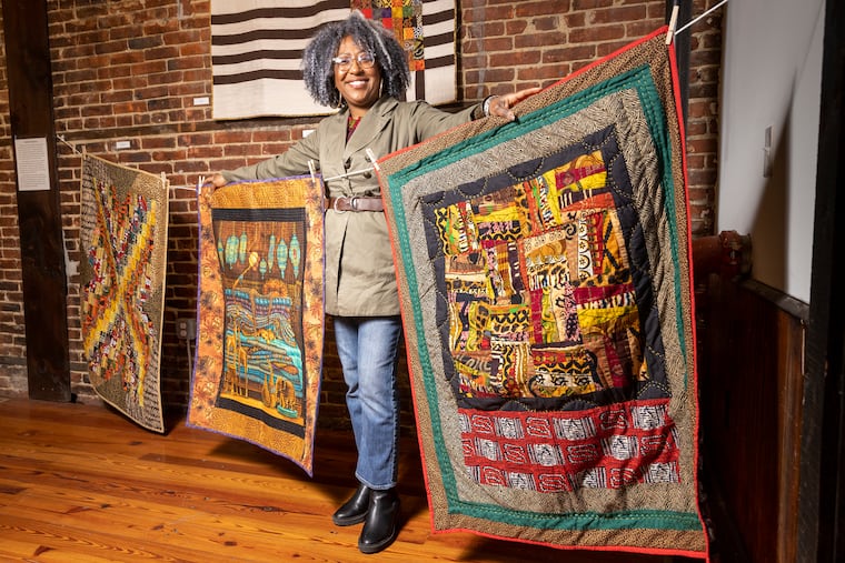 Quilt artist Renata Merrill displays her quilts at Camden Fireworks, 1813 Broadway, Camden, NJ. Photograph taken on Friday afternoon February 11, 2022. First solo exhibit called, “New Beginnings.”