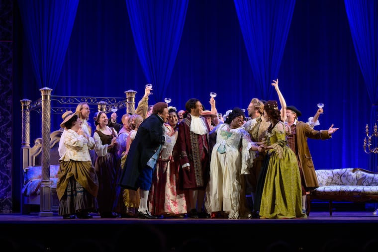 The cast of Opera Philadelphia's "The Anonymous Lover" at the Academy of Music