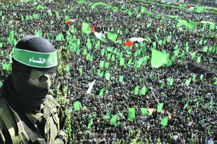 About 300,000 Hamas backers filled an arena and spilled onto nearby Gaza City streets during yesterday's anniversary rally.
