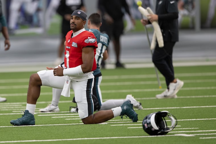 The Eagles moved inside for Monday's practice and Jalen Hurts fared well.