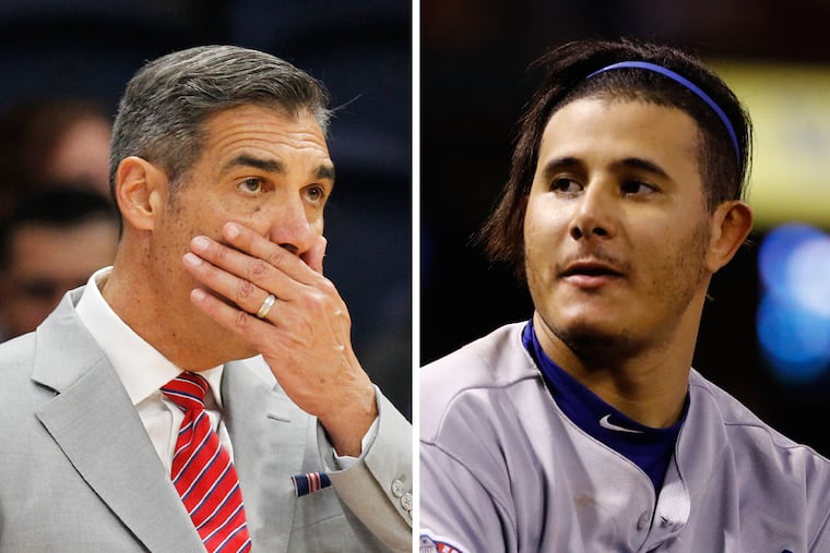 Villanova men's basketball coach Jay Wright (left) was on hold for a radio interview when news broke about Manny Machado signing with the San Diego Padres.