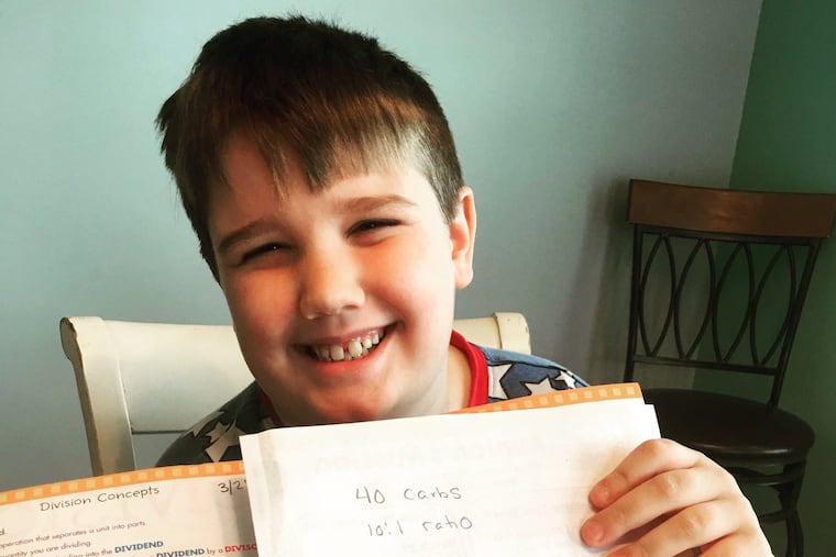 Shane Butcher, 10, of Egg Harbor Township, NJ, practices math by calculating carbs, which he needs to learn so he can manage his type 1 diabetes.