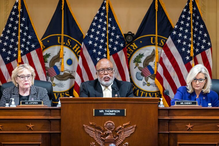 Chairman Bennie Thompson, D-Miss., center, speaks as the House select committee investigating the Jan. 6 attack on the U.S. Capitol holds its final meeting on Capitol Hill in Washington on Monday.