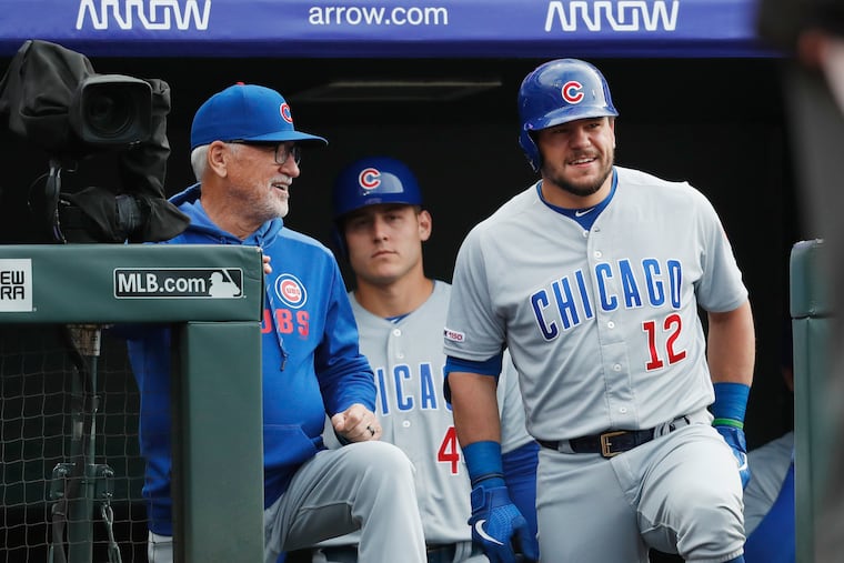 Joe Maddon (left) managed Kyle Schwarber for the first five years of his career with the Cubs.