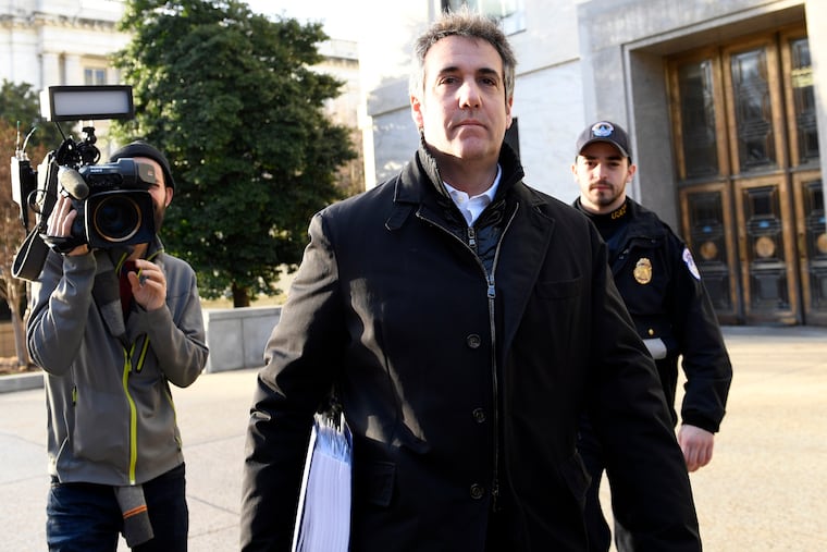 In this Feb. 21, 2019, photo Michael Cohen, President Donald Trump's former personal attorney, leaves Capitol Hill in Washington.