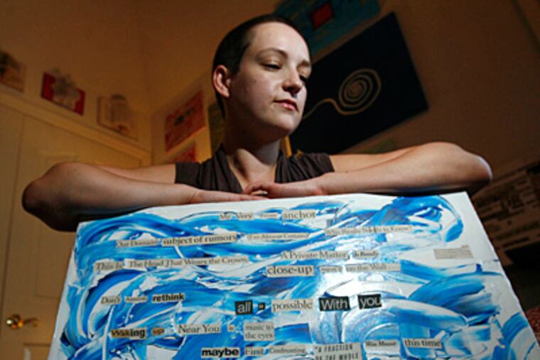 Artist Christine Harriet poses with one of the collages she has made and sells through Madeitmyself.com. (Eric Paul Zamora / Fresno Bee/MCT)