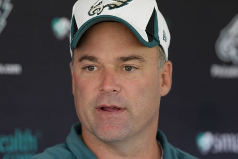 Eagles defensive coordinator Bill Davis speaks during a news conference ahead of practice at the NFL football team's training facility, Tuesday, Oct. 22, 2013, in Philadelphia. (Matt Rourke/AP)