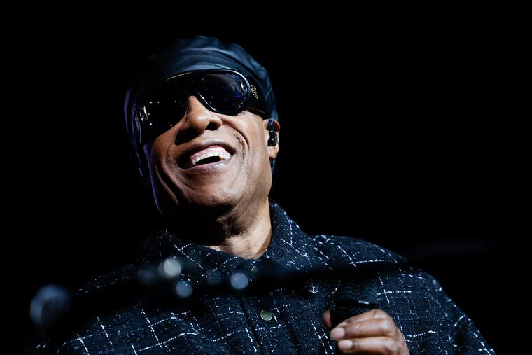 Stevie Wonder at the Wells Fargo Center in South Philadelphia on Saturday, October 12, 2024. Wonder's 'Sing Your Song! As We Fix Our Nation's Broken Heart tour is stopping mostly performed in swing states promoting harmony, joy, understanding and voter registration.