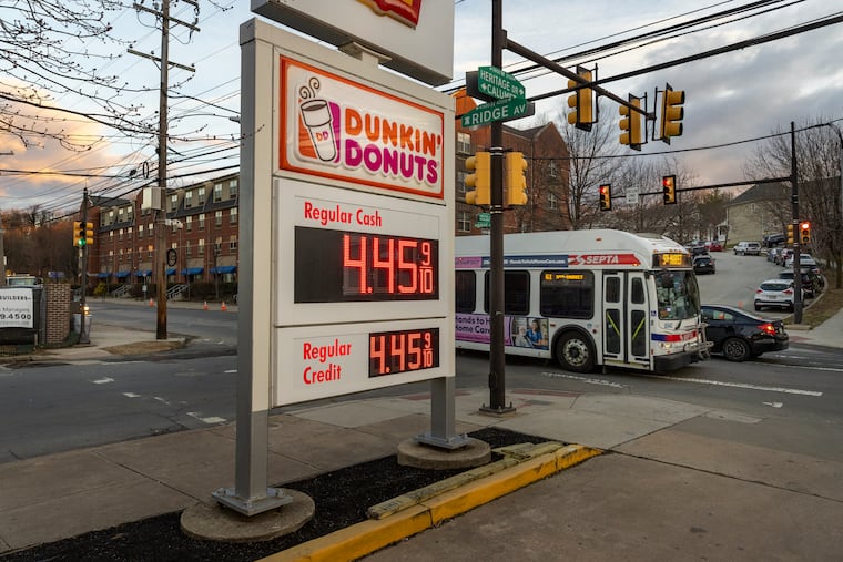 The price of gasoline at Shell station at intersection of Ridge Avenue and Heritage Drive in East Fall on Tuesday.