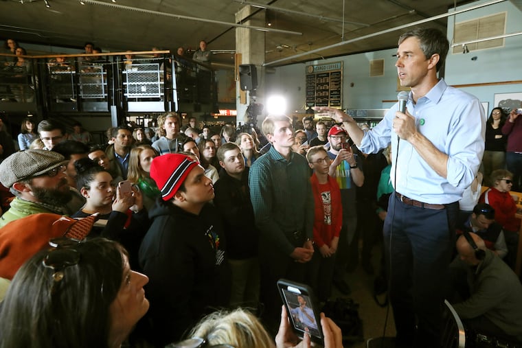 Democratic presidential candidate Beto O'Rourke visits Cargo Coffee on East Washington Avenue during a stop in Madison, Wis on, Sunday. He is planning to visit State College, Pa. on Tuesday.