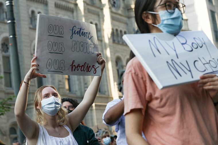 Protesters in support of abortion rights gather at City Hall in Philadelphia.