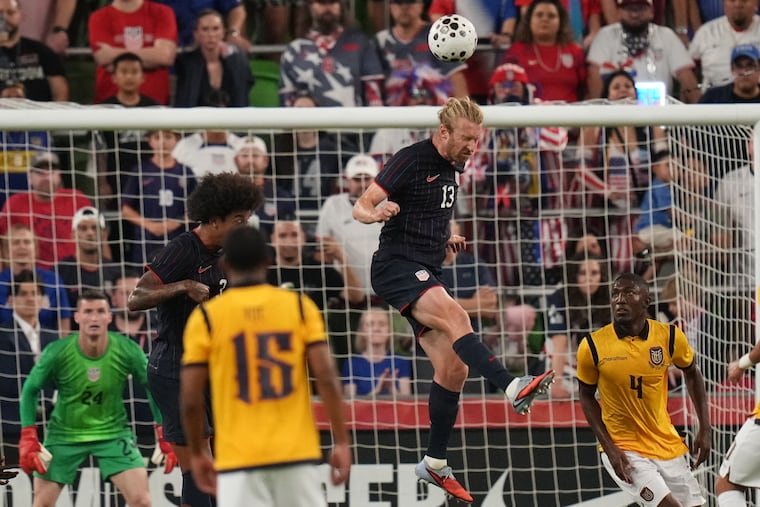 USMNT defender Tim Ream (13) blocks a shot on goal during the first half of an international friendly against Ecuador in Austin, Texas.