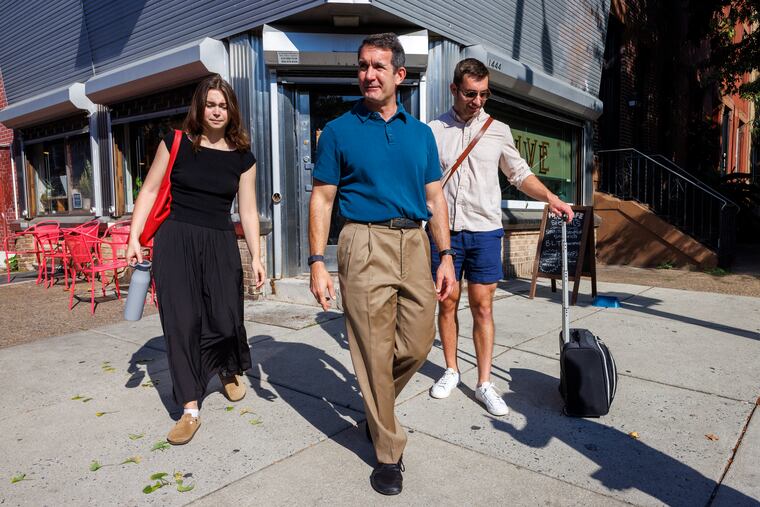 Alejandro A. Alvarez / Staff Photographer Eugene DePasquale makes a campaign stop in South Philadelphia in 2024 during his unsuccessful bid for state attorney general.