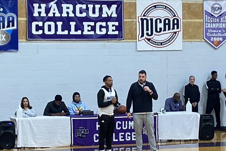 Bernie Blunt and Harcum College coach John Ball during the school's Sophomore Night celebration.