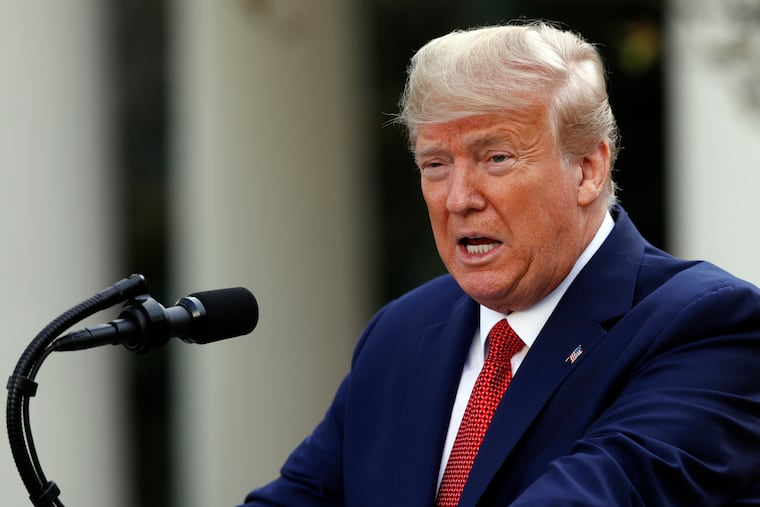 President Donald Trump speaks during a coronavirus task force briefing in the Rose Garden of the White House, Sunday, March 29, 2020, in Washington.