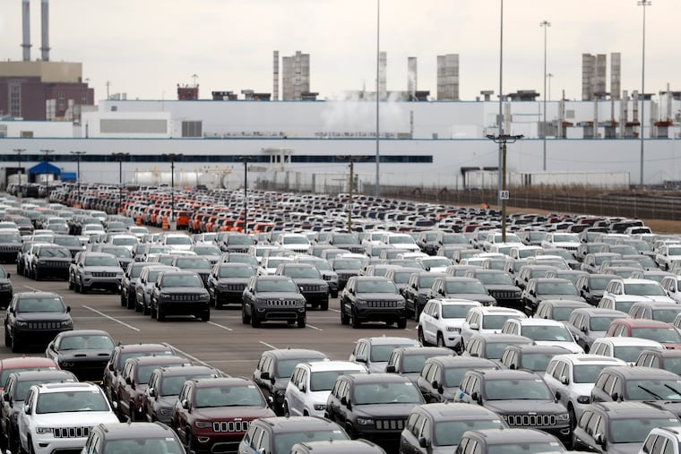 Jeep vehicles are parked outside the Jefferson North Assembly Plant in Detroit, Tuesday, Feb. 26, 2019. Fiat Chrysler announced plans on Tuesday for a new Jeep factory, the city's first new auto plant in a generation, as part of a $4.5 billion manufacturing expansion in southeast Michigan. FCA said it would convert the Mack Avenue Engine factory to an assembly plant for the next-generation Jeep Grand Cherokee and make an investment at Jefferson North Assembly Plant to retool and modernize the factory for continued production of the Dodge Durango.