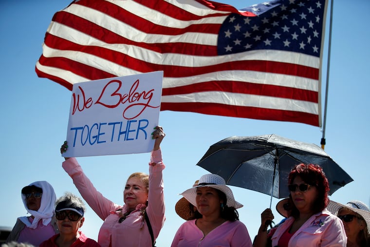 Activists demonstrate as a group of US mayors hold a press conference outside the holding facility for immigrant children in Tornillo, Texas, near the Mexican border, Thursday, June 21, 2018.