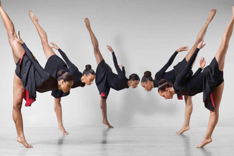Philadanco dancers Teneise Mitchell, Mora Amina Parker, Erin Barnett, Erin Moore, Tracy Vogt. (Photo by Lois Greenfield)