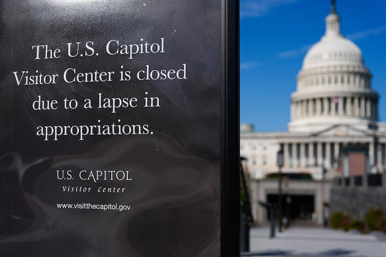 A sign announces that the U.S. Capitol Visitor Center is closed, on the first day of a partial government shutdown on Oct. 1.