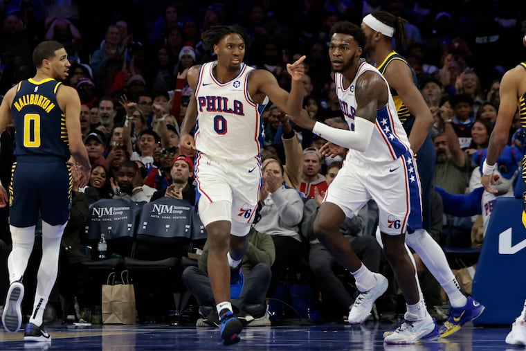 Paul Reed (right) said Tyrese Maxey's hot start to 2023-24 is "amazing to watch.” Maxey was the No. 21 pick in 2020, and Reed was selected later in that same draft.