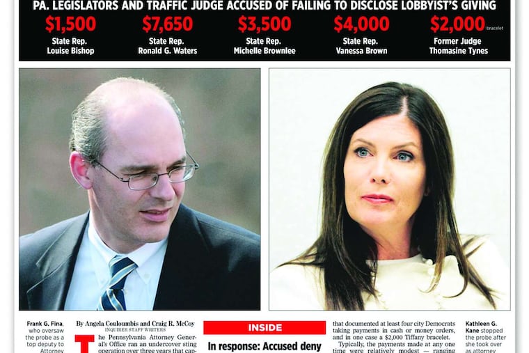 Attorney General Kathleen Kane's criminal troubles began in March 2014 when the Inquirer published a story about a shut-down undercover sting investigation. A Daily News story critical of former state prosecutor Frank Fina and a probe into the finances of NAACP leader J. Whyatt Mondesire was based on material leaked by Kane.