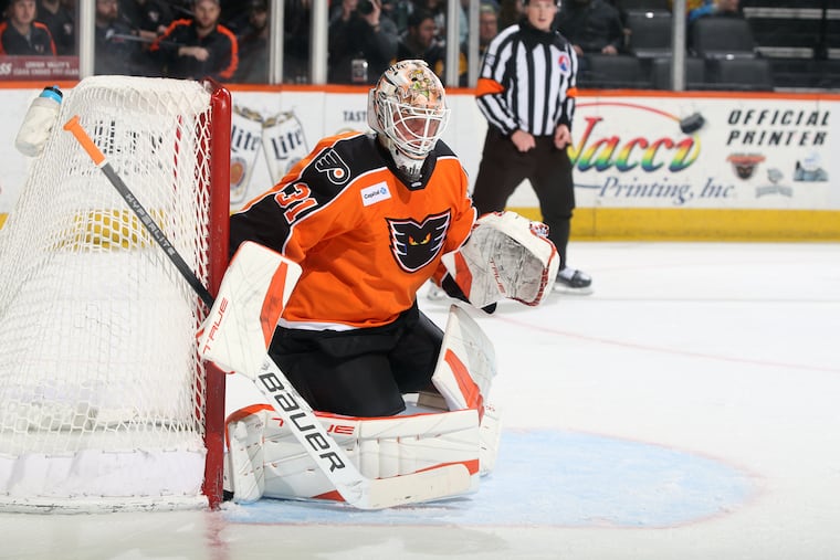 Goalie Parker Gahagen has a .933 save percentage in three playoff games with the Lehigh Valley Phantoms.