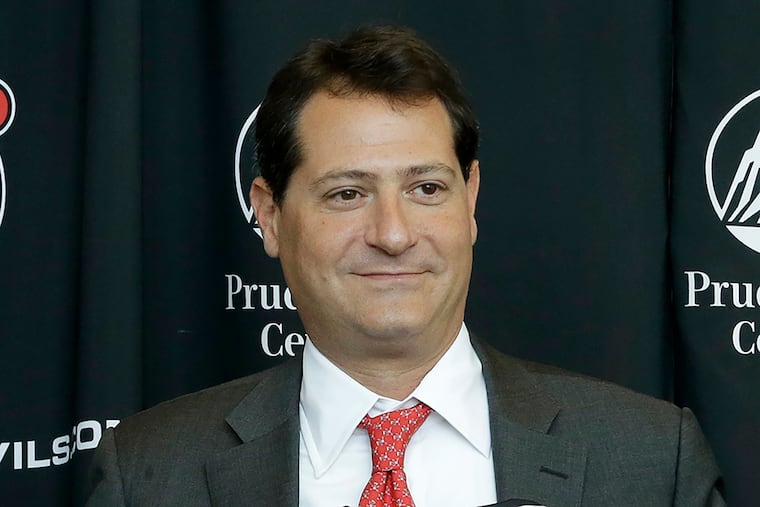 David Blitzer participates in a New Jersey Devils press conference Thursday, Aug. 15, 2013, in Newark, N.J.