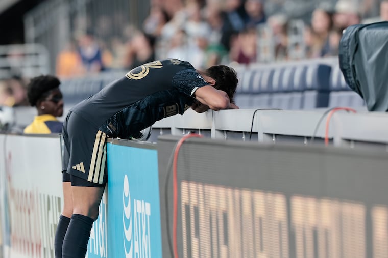 Quinn Sullivan reacts after a missed opportunity against Santos Laguna on Thursday at Subaru Park.