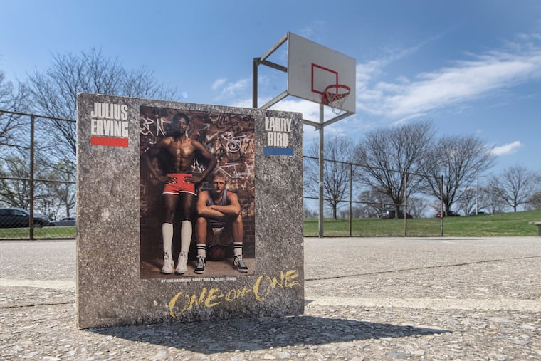 Vintage packaging for the game featuring Dr. J and Larry Bird is shown on April 4.