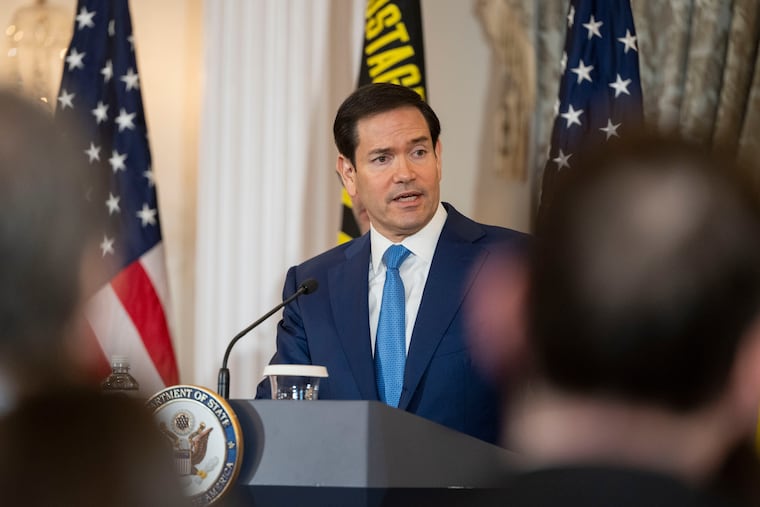 Secretary of State Marco Rubio speaks during a U.S. Hostage and Wrongful Detainee Flag Raising ceremony at the State Department, Monday, March 9, 2026 in Washington. (AP Photo/Kevin Wolf)