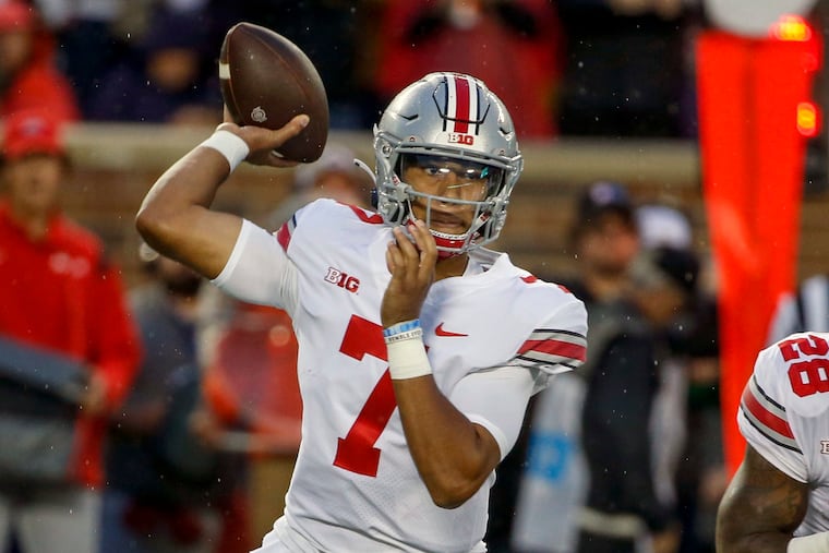 Ohio State quarterback C.J. Stroud passes against Minnesota in the first quarter of an NCAA college football game Thursday, Sep. 2, 2021, in Minneapolis.
