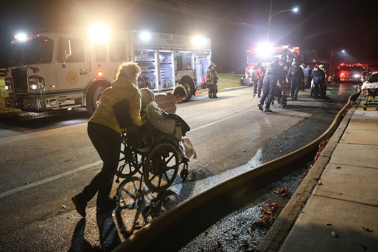 The blaze at the Barclay Friends Senior Living facility in West Chester forced the evacuation of residents, many in wheelchairs.