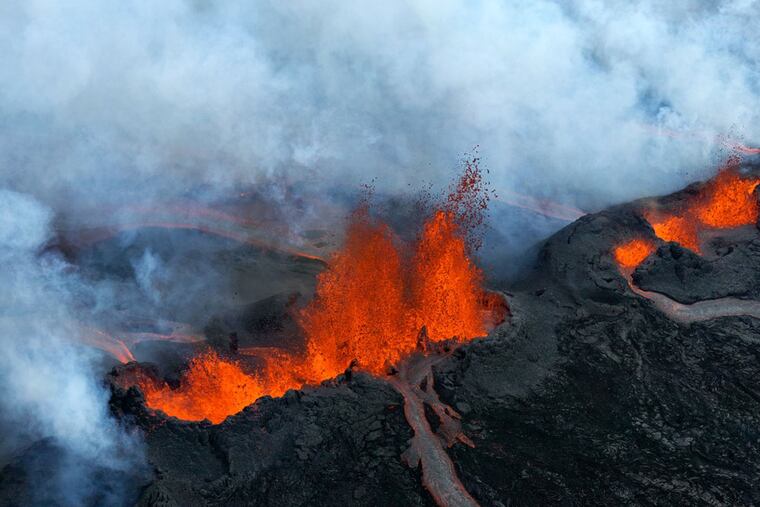 Lava from the volcano Bárdarbunga emerged several dozen miles from its source, traveling laterally through cracks in the earth's crust.