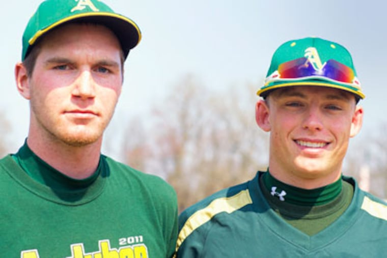 Audubon pitchers Kevin Kraemer, left, and Andrew Schorr. (Ed Hille / Staff Photographer)