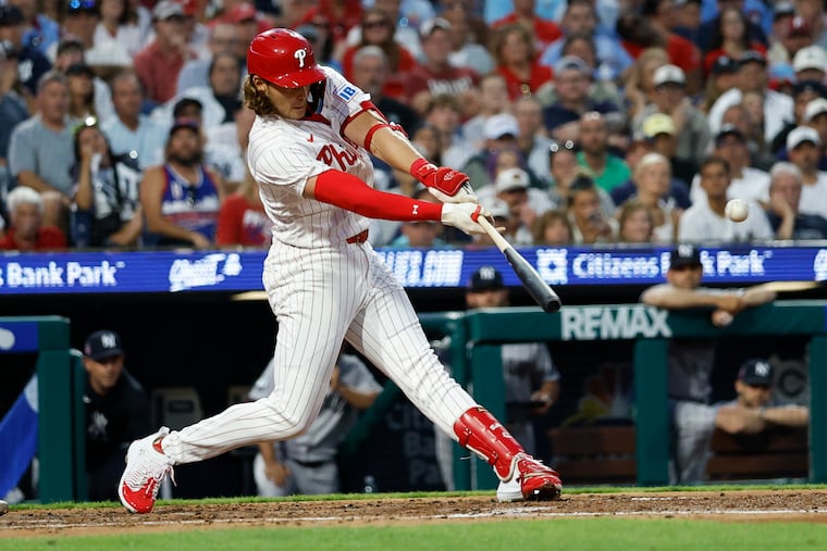 Alec Bohm delivered a three-run double in the third inning of the Phillies' sweep-averting victory Sunday night against the Yankees.