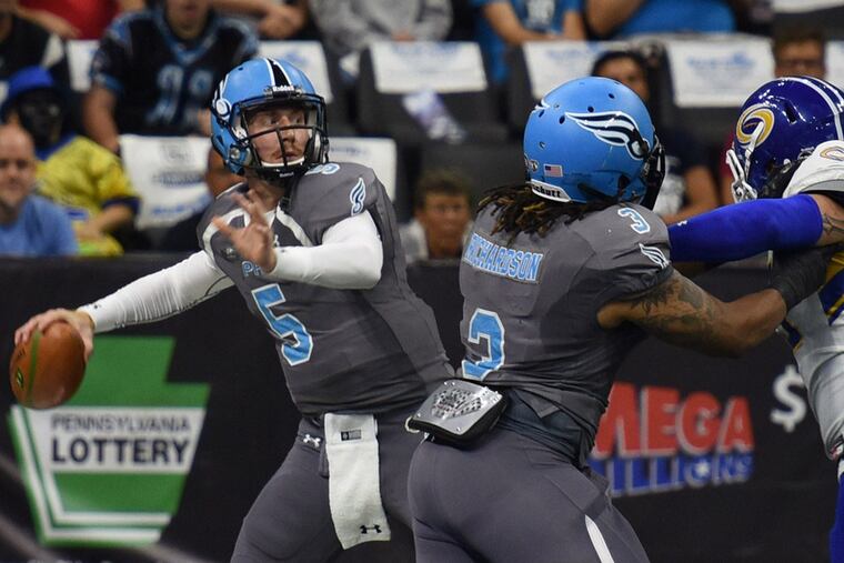 Philadelphia Soul Quarterback Dan Raudabaugh (left) threw five touchdowns in Saturdays win.