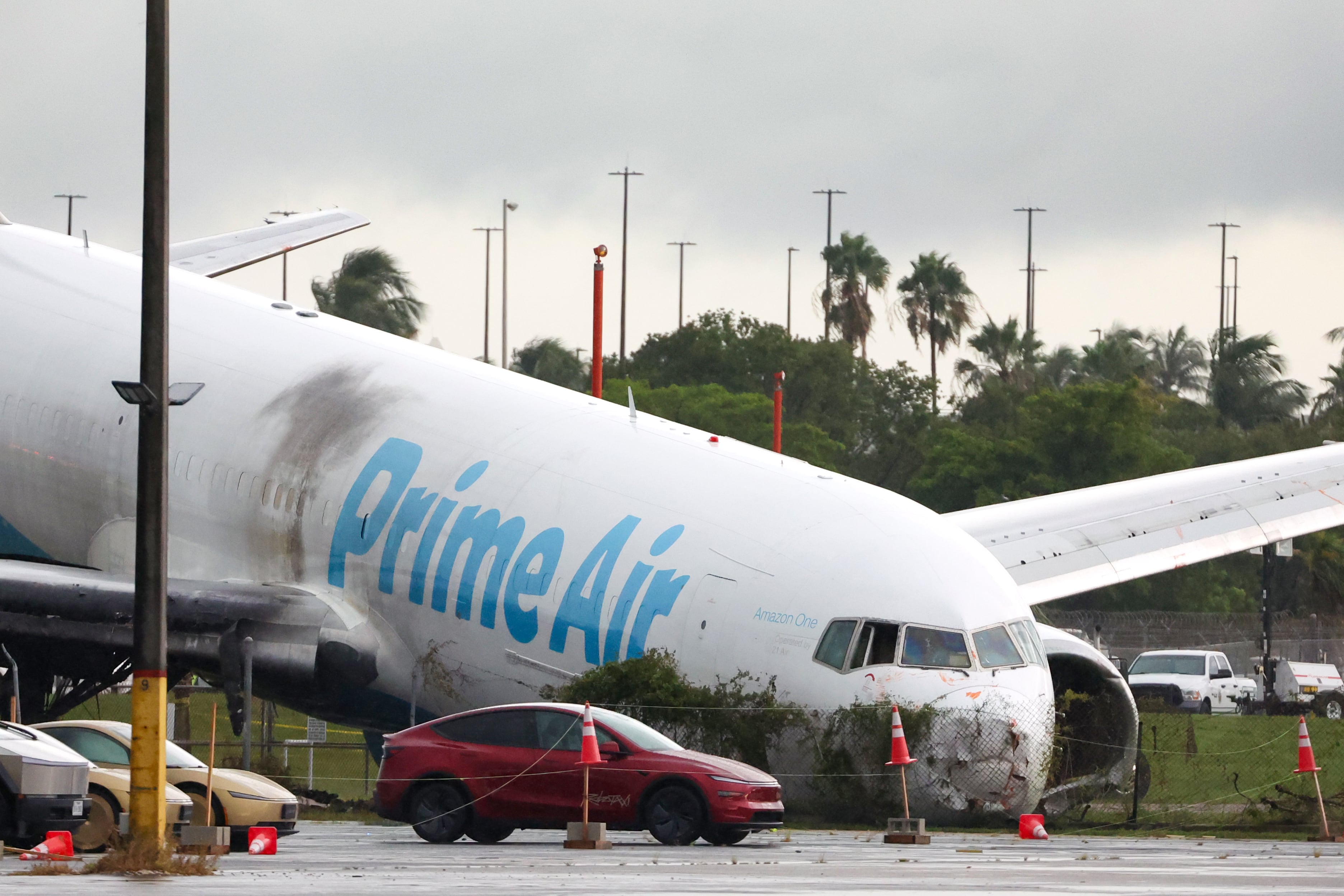 Five airport workers killed after Amazon cargo jet veers off Miami runway into service van